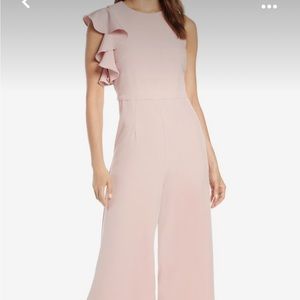 Julia Jordan Hunter crepe ruffle jumpsuit, blush pink sz 14